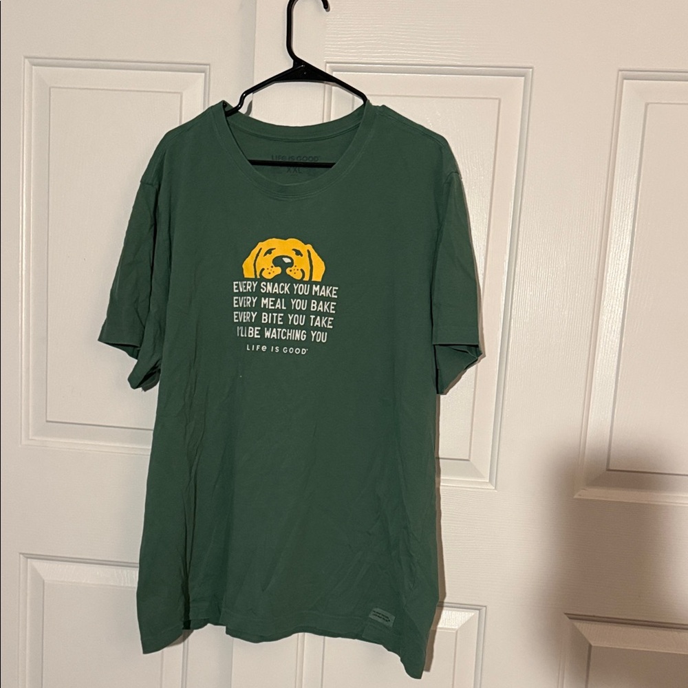Life Is Good Men's Green Tee with Dog and Text Graphic